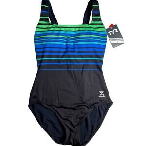 TYR Durafast Elite PANAMA Aqua ControlFit 1pc Swimsuit Black Green Size 8 $80